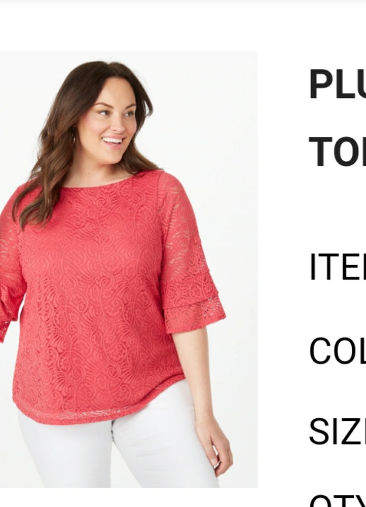 Plus Size Lace Flutter Sleeve 1X Top Roz & Ali
